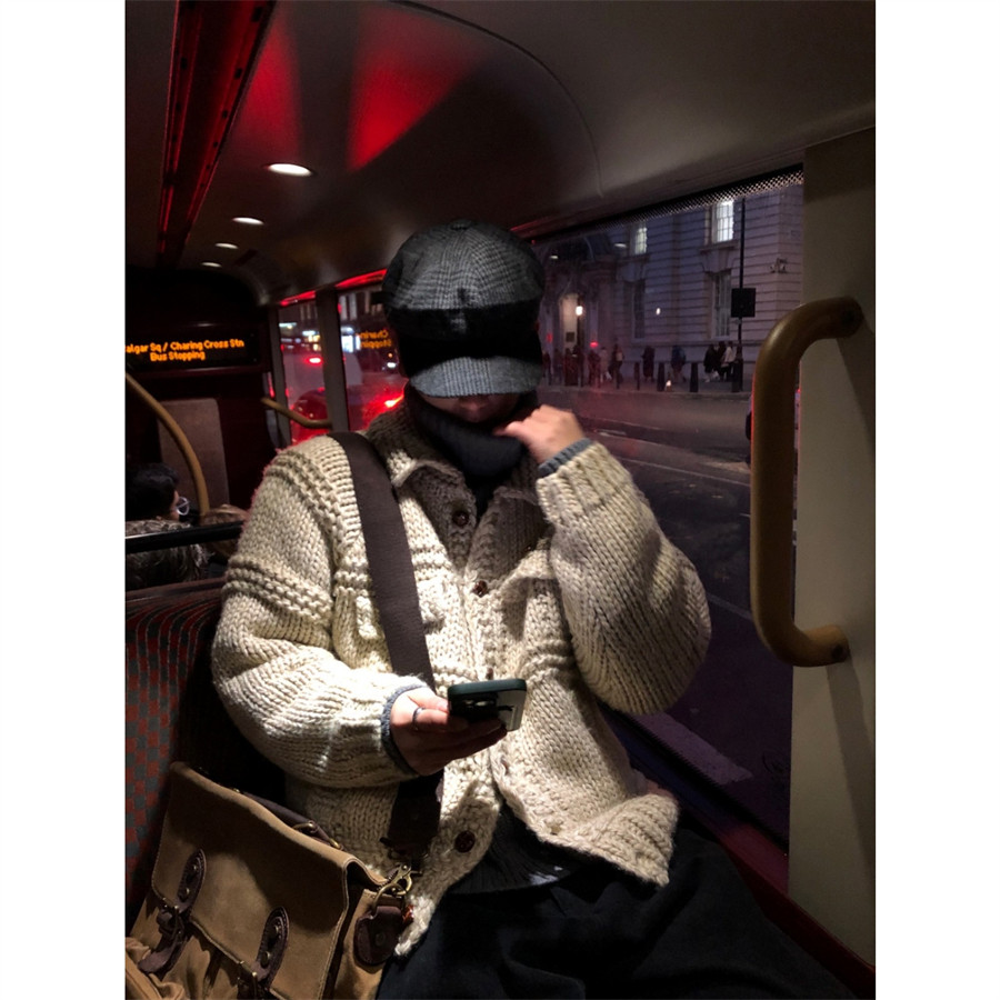 MRDONG韩国代购男装冬季重工手织毛衣厚实保暖针织开衫外套时尚