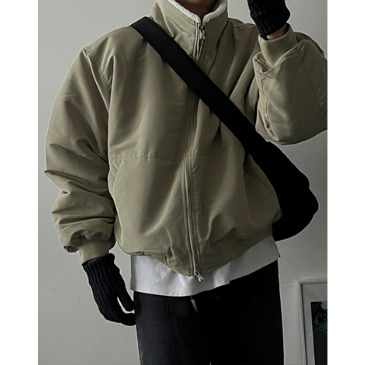 MRDONG韩国代购东大门男装羊羔绒可翻立领短款复古风棉服夹克外套