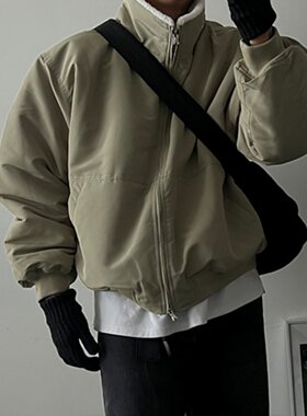 韩国代购羊羔绒可翻立领短款棉服