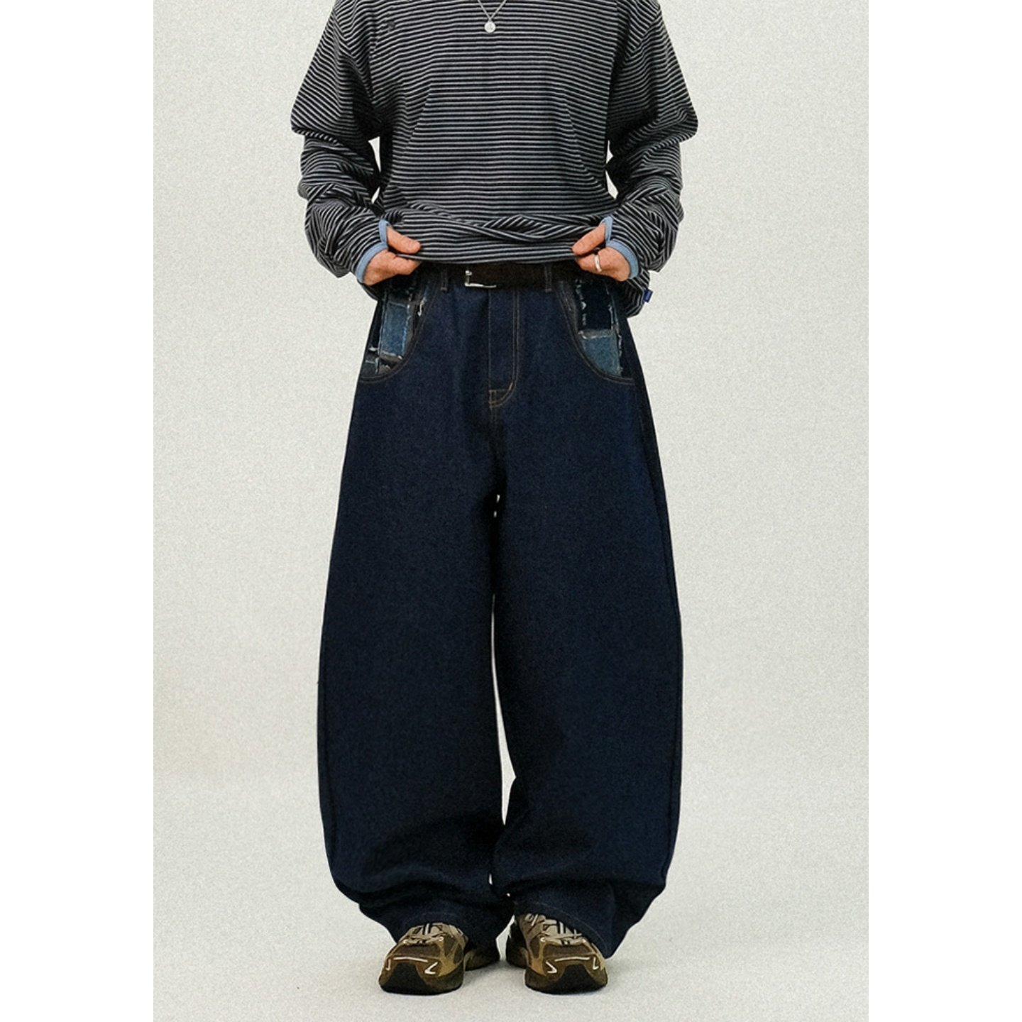 MRDONG韩国代购男装拼布口袋原色生牛仔阔腿裤厚磅挺感面料轻奢,男装,牛仔裤,淘宝优惠券,粉丝福利购,淘宝优惠卷