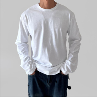 侧开衩打底TEE宽松长袖 黑白纯色百搭基础款 T恤 代购 MRDONG韩国男装