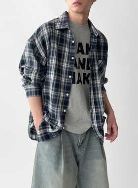 MRDONG韩国男装代购舒适休闲格子纹cozyfit春季百搭宽松长袖衬衫