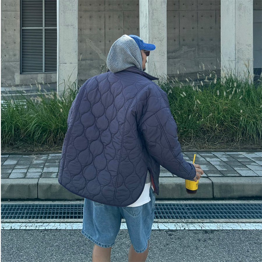 韩国男装波浪绗线夹棉侧开衬衫