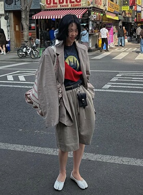 MRDONG韩国代购男女mosco高奢亚麻休闲西装外套阔版精工轻薄潮