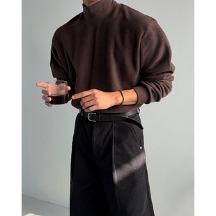 T恤 秋冬磨毛绒感保暖半高领纯色打底宽松长袖 MRDONG韩国男装 代购