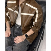 韩国代购 rabbit立领撞色高品设计师皮衣外套 two 男装 直播福利秒杀