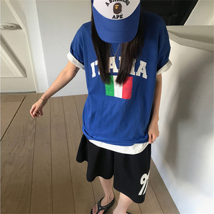 國旗撞色減齡時尚 MRDONG韓國代購 Italy經(jīng)典 印花寬松短袖 男女款 T恤