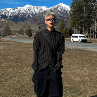 衬衫 纯棉高品港味雅痞街头条纹设计师宽松长袖 代购 MRDONG韩国男装