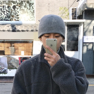 MRDONG韩国代购男装街头休闲针织软质保暖冷帽罗纹帽檐小脸显高款