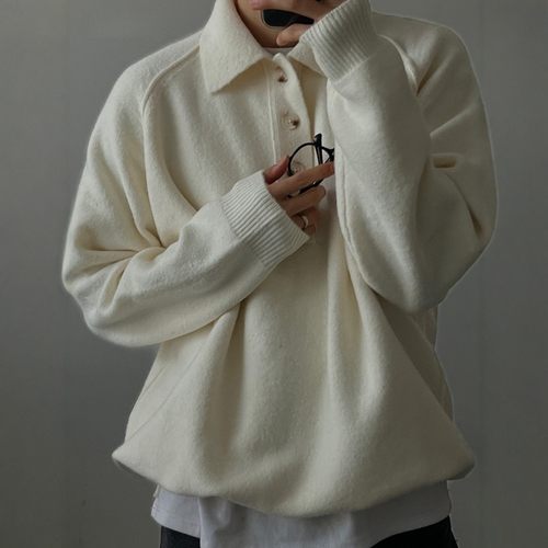 韩国代购美利奴羊毛翻领纽扣毛衣