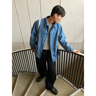 MRDONG韩国代购男装怀兹简约衬衫牛仔外套浅深蓝复古廓形耐穿小众