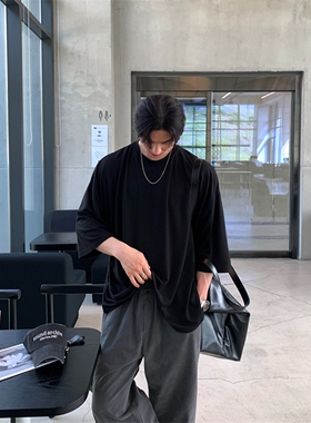MRDONG韩国男装代购轻薄垂坠感嘻哈街头OVERSIZE落肩五分短袖T恤