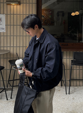 MRDONG韩国男装代购高档拼接设计落肩阔版OS收腰轻熟翻领夹克外套