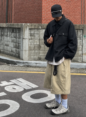 韩国代购法式工装阔版翻领外套