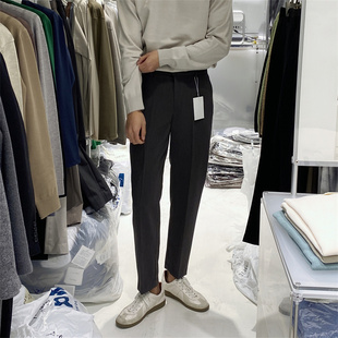韩国男装代购直播DEEF半松紧腰高档弹力宽松微锥十分直筒休闲西裤
