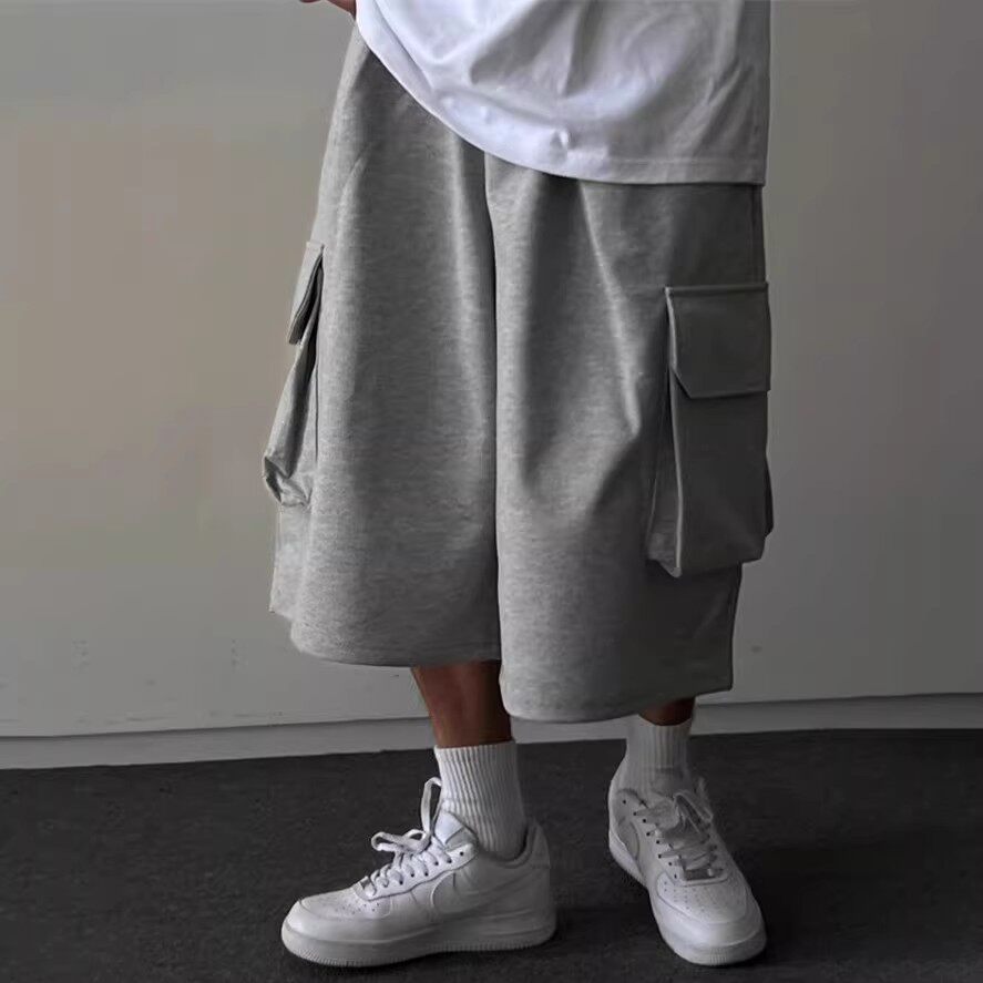 韩国东大门代购男女街头潮流工装风立体口袋痞帅阔腿过膝休闲短裤