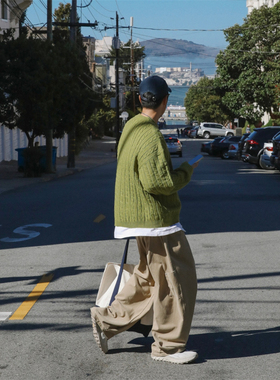 MRDONG韩国代购男女落肩OS大码时尚麻花纹圆领cozyfit针织衫毛衣