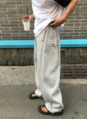 韩国男装弧形拼接按扣可束脚卫裤