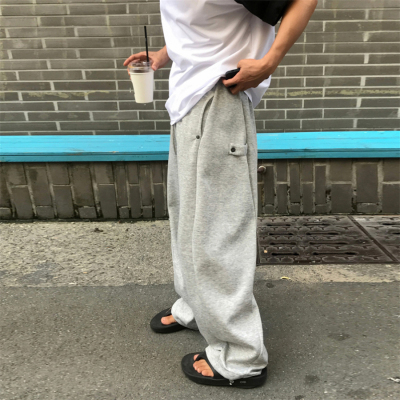 韩国男装弧形拼接按扣可束脚卫裤