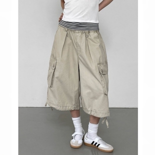 水洗口袋短裤 MRDONG韩国代购 宽版 中裤 潮感 男女复古卡其百慕大工装