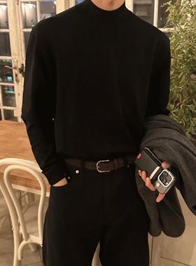 MRDONG韩国代购男装LOGAN轻奢秋冬款高档半高领纯色简约针织毛衣