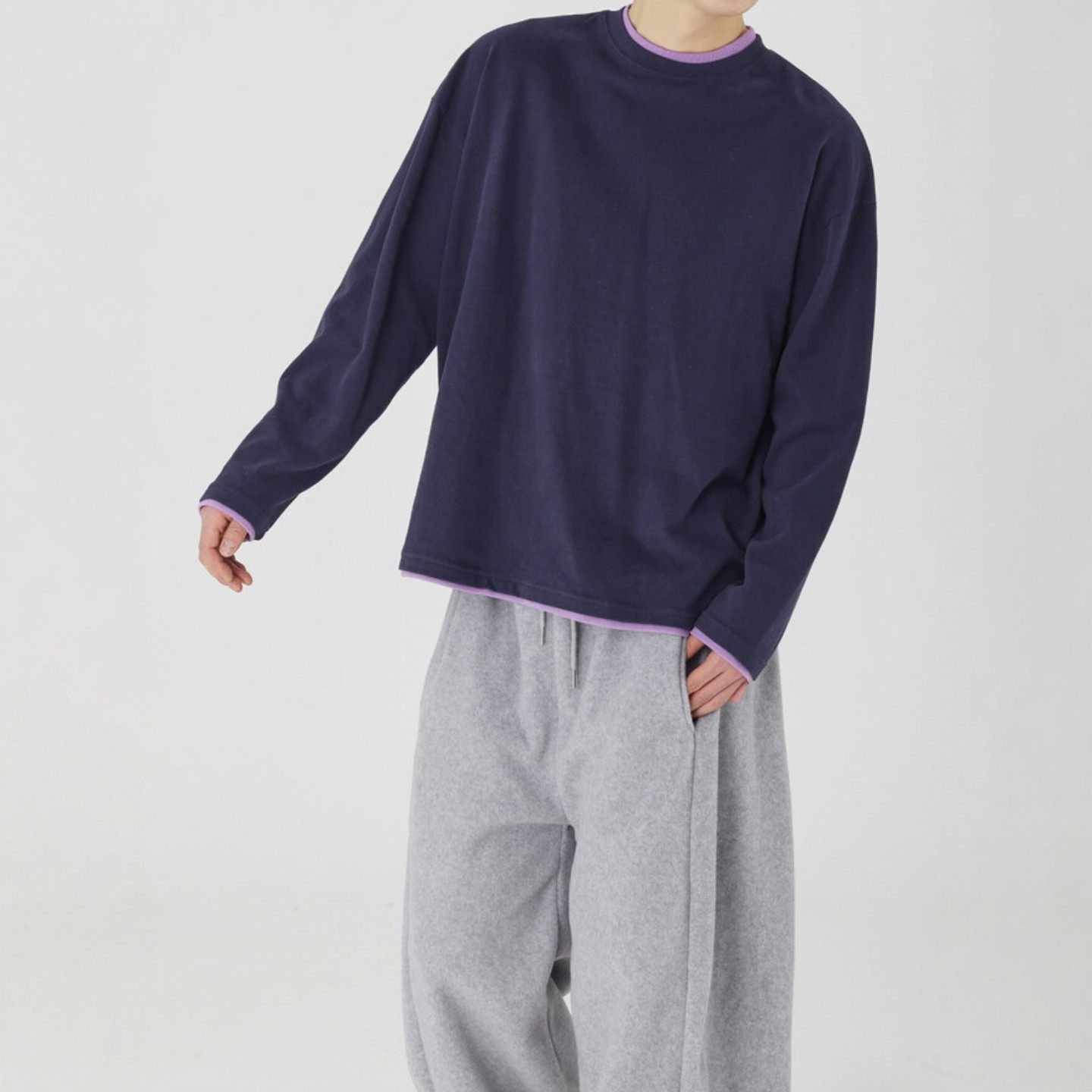 韩国代购直播男女Woogie纯棉磨毛假两件撞色秋冬亲肤打底长袖T恤,男装,T恤,淘宝优惠券,粉丝福利购,淘宝优惠卷