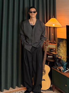 MRDONG韩国代购男装极简针织V领开衫柔软垂感宽松气质层次外套款