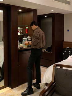 MRDONG韩国男装代购轻奢简洁设计舒适微锥小直筒十分商务休闲西裤