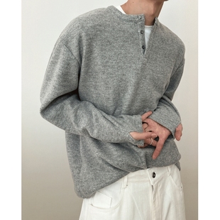 T恤 秋冬cleanfit亨利领百搭针织打底宽松长袖 MRDONG韩国男装 代购