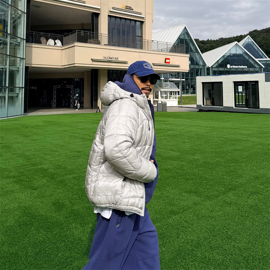 韩国男装波浪弧形切割压线棉服