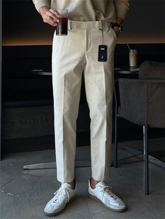 MRDONG韩国男装代购高档弹力舒适秋冬轻熟微锥小直筒十分休闲西裤