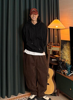 MRDONG韩国代购男装重磅纯色连帽抽绳宽松廓形卫衣情侣百搭显瘦感