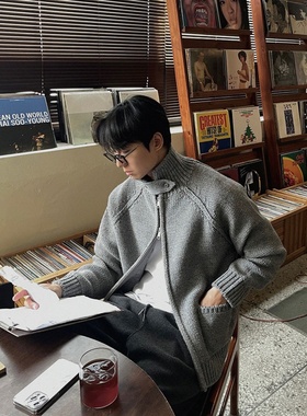 MRDONG韩国代购男装LOGAN冬季立领拉链针织夹克外套厚廓形保暖