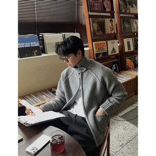 MRDONG韩国代购男装LOGAN冬季立领拉链针织夹克外套厚廓形保暖