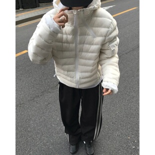 MRDONG韩国代购东大门男女轻量排骨纹拉链连帽羽绒服宽松夹克外套