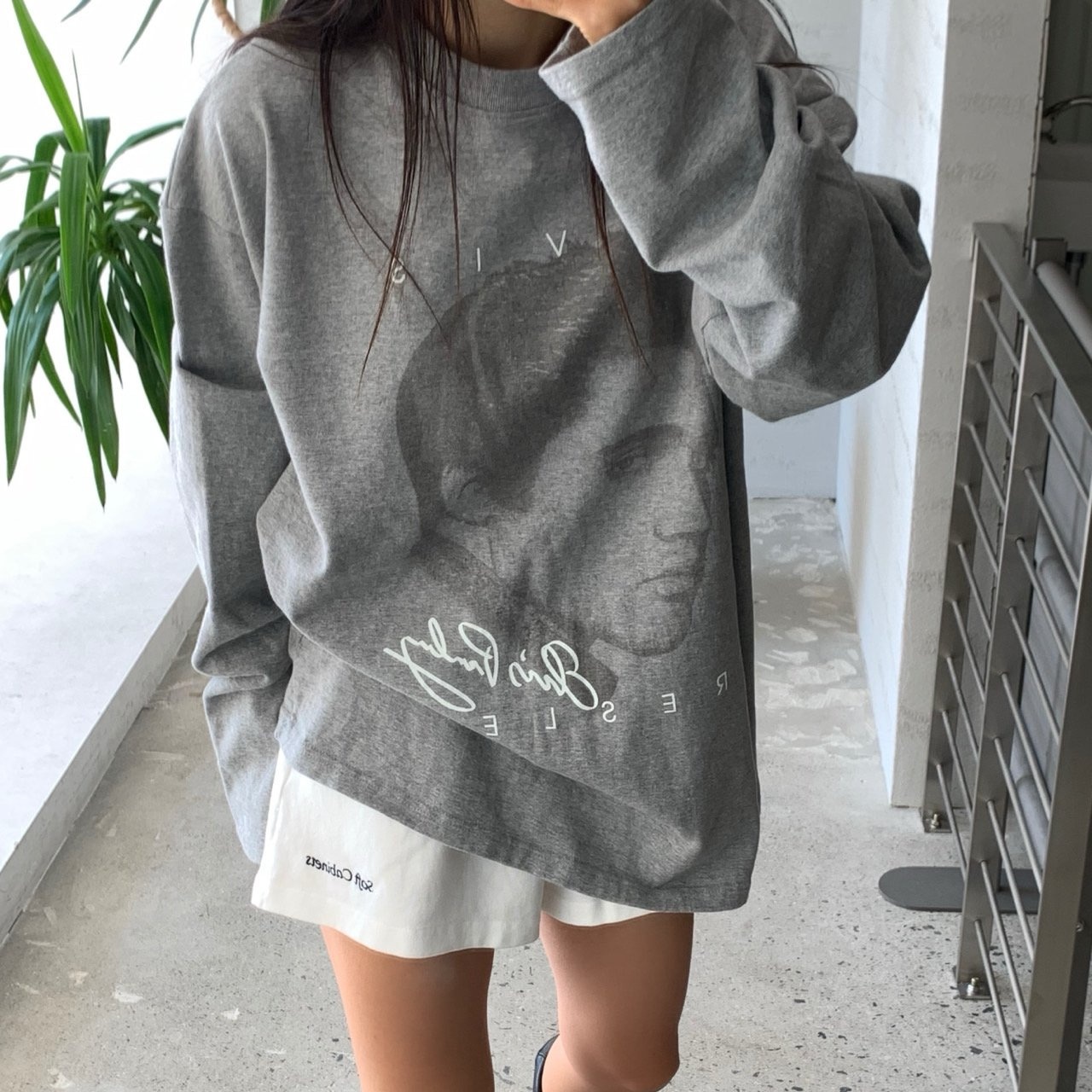 福利秒杀韩国代购直播L.GREY高品水洗潮牌风街头印花男女长袖T恤