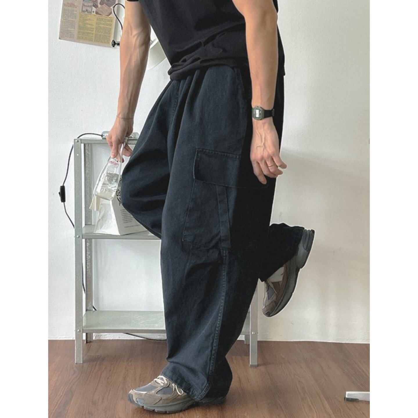 MRDONG韩国代购男装重磅棉质高档斜线工装裤宽松立体口袋潮流休闲