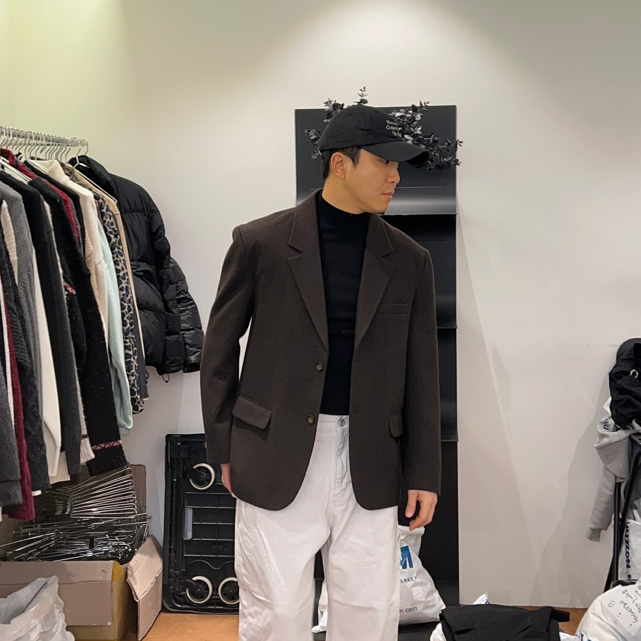 韩国男装男女人造丝百货短款西装