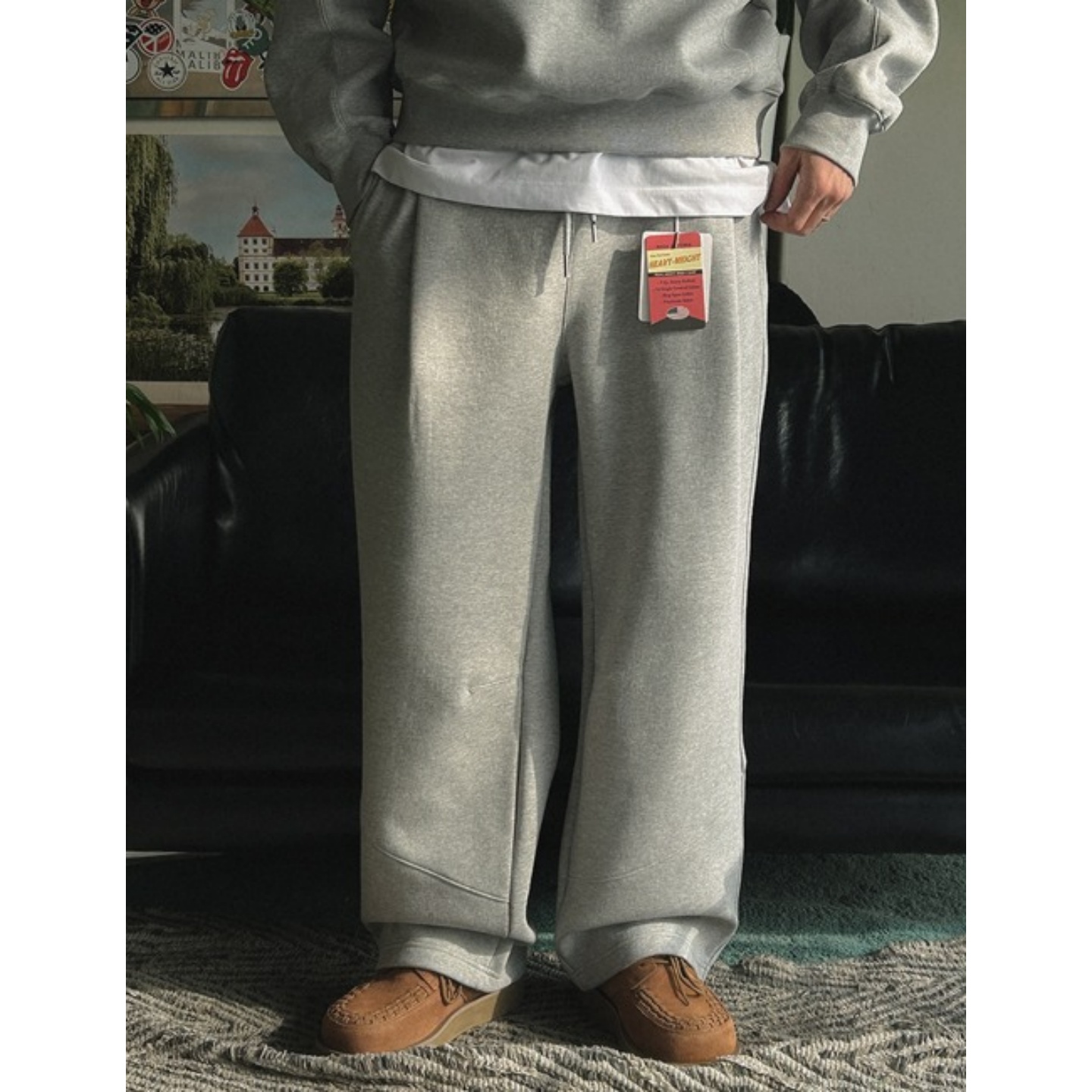 韩国代购重工匹马棉抓绒掐褶卫裤