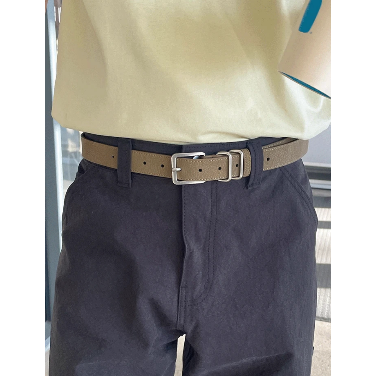 MRDONG韩国代购东大门男装头层牛皮极简腰带复古银扣质感百搭款式