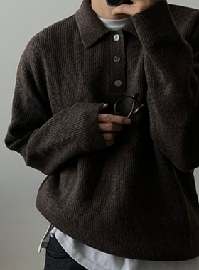 MRDONG韩国代购男装LOGAN重磅粗针立体纹理圆领毛衣廓形外套