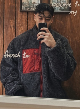 MRDONG韩国代购男装羊羔绒拼色拉链宽松保暖棉外套冬季街头风格