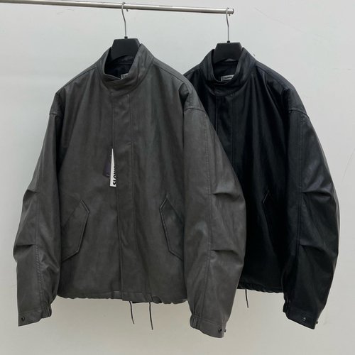 韩国男装立领机能PU皮棉服外套