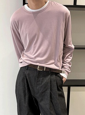 MRDONG韩国代购男装基础多色亲肤宽松春夏纯色长袖T恤简约气质