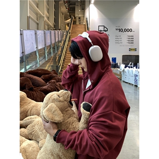 MRDONG韩国男装代购时尚潮流减龄设计感落肩宽松连帽卫衣开衫外套