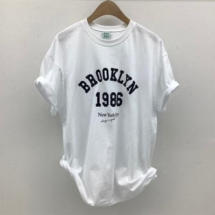 复古休闲英文印花1986学院宽松短袖 Brooklyn经典 T恤 代购 韩国男装