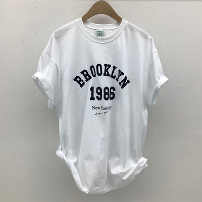 韩国男装英文印花1986学院短袖T