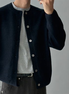 MRDONG韩国男装代购LOGAN高档美利奴羊毛柔软轻熟风圆领针织开衫