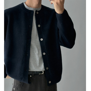 MRDONG韩国男装代购LOGAN高档美利奴羊毛柔软轻熟风圆领针织开衫