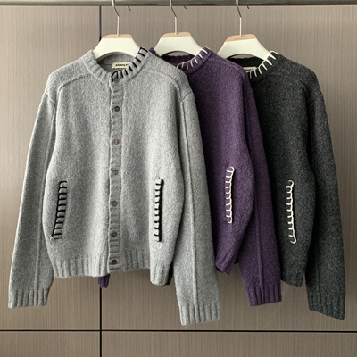 韩国代购手工感锁边宽松重工开衫